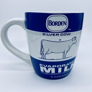 Rare Borden Silver Cow Evaporated Milk 13oz Coffee Mug Cup w Macaroni Recipe